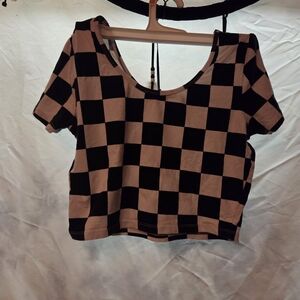 Checkered Black and Cream Women's Top
